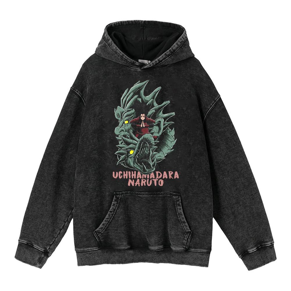Cotone Pesante Lavato Retrò, Maglione Retrò Streetwear Anime con Cappuccio 440G