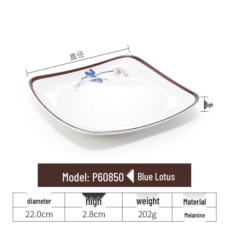 

Commercial Melamine Cold Dish Plate, Blue Lotus Design
