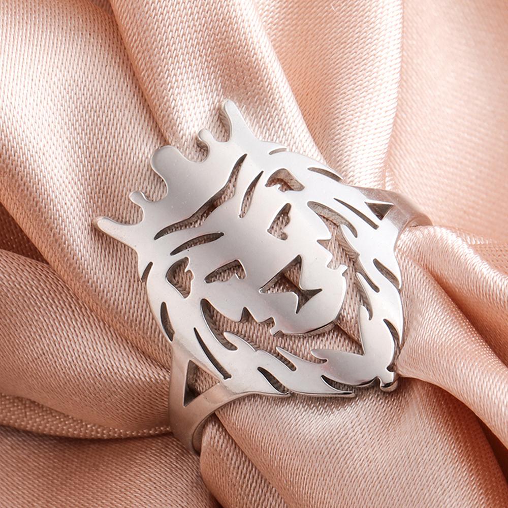 Dawapara Lion Head Ring Adjustable Norse Animal Totem Ring Strength Talisman Wedding Band Stainless Steel Jewelry