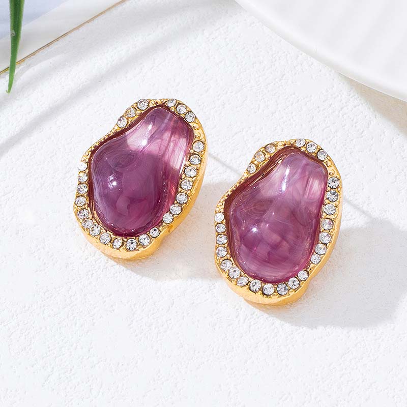 Vintage Colorful Resin Drip Oil Stud Earrings for Women Girls Fashion Crystal Irregular Geometric Earrings Jewelry Accessories