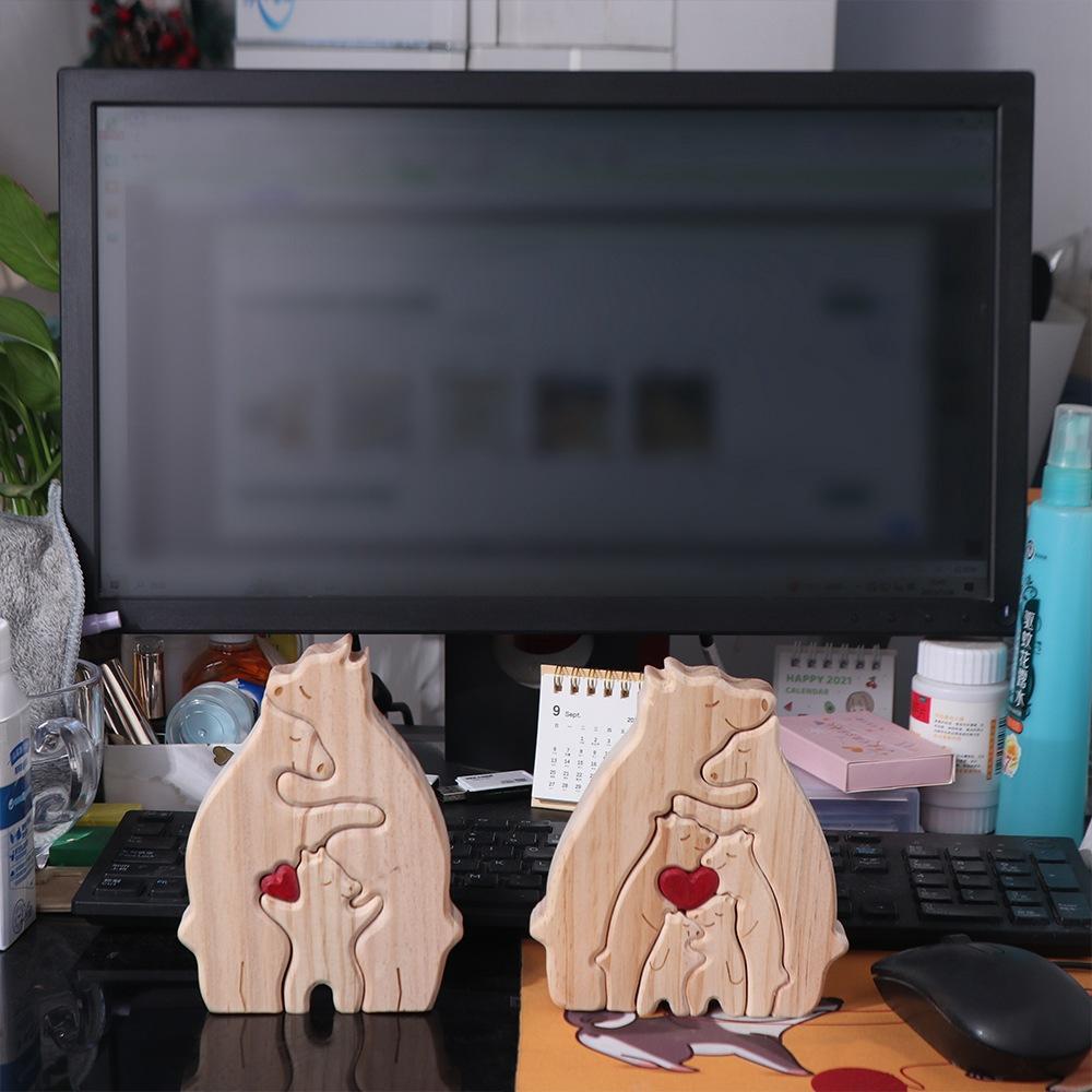 Personalised Bear Family Theme Art Puzzle Wooden Family Name Puzzle DIY Name Art Heart Puzzle  Gift