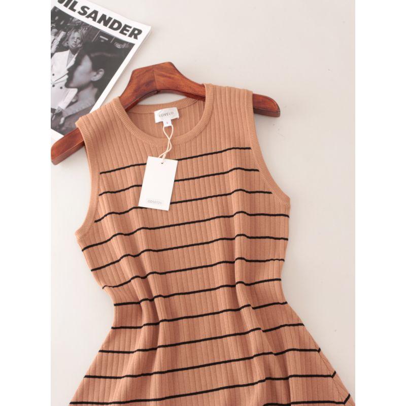High-End French Style Color Matching Stripe Vest Skirt Summer Sleeveless Ice Silk A Word Knitted Dress