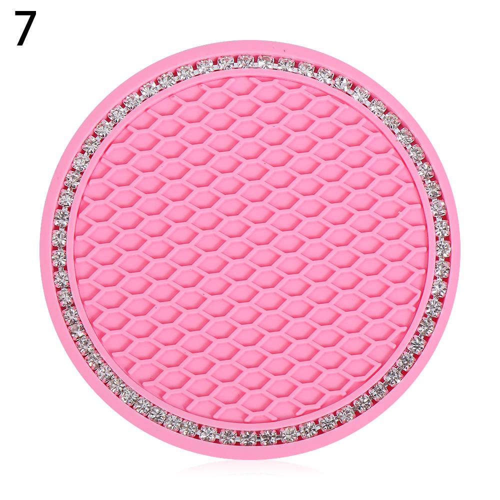 7CM Round Cup Holder Dog Paw Pattern Rhinestone Soft Silicone Anti Slip Mats Bling Crystal Car Coasters Interior Accessories