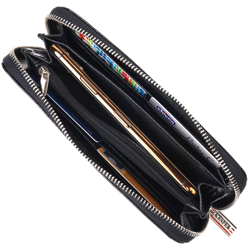 Горизонтальный женский кошелек из натуральной фактурной кожи под крокодила CANPELLINI Wallet 21623 Черный