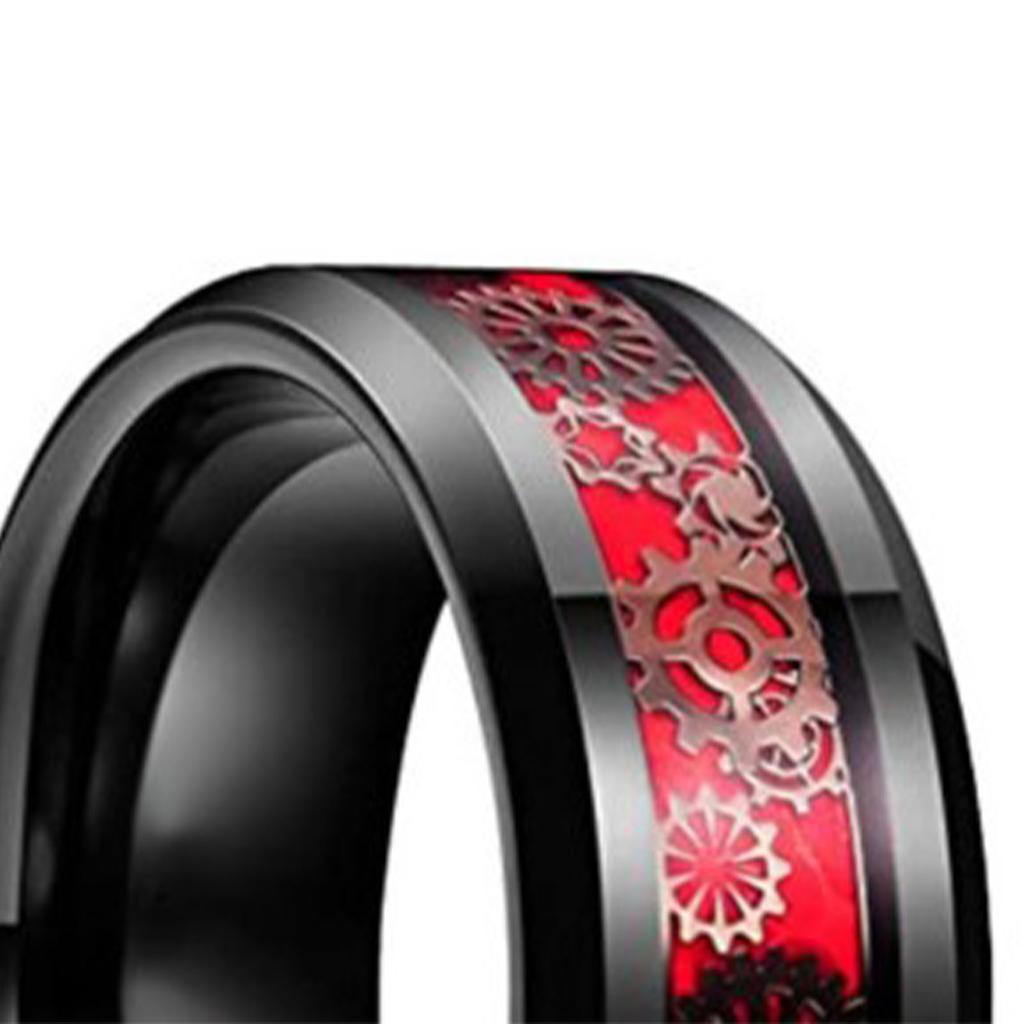 Gang Patch Edelstahlring Herren Damen Modischer Ring Schmuck für Dating Tanzen Party Schwarz und Rot
