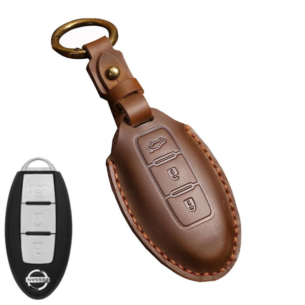 Genuine Leather Key Case for Nissan X-Trail, Teana, Tiida, Sylphy, Qashqai, and Murano