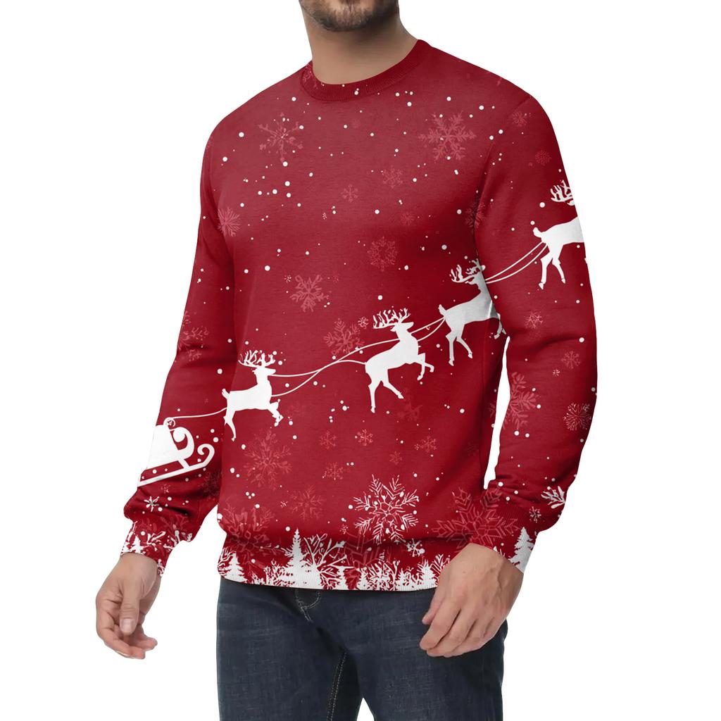 Men's Casual Fashion Printed Round Neck Pullover Sweatshirt