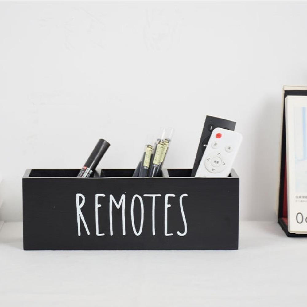 With Handle Desktop Storage Box Solid Wood Pencils Holder Black Desktop Organizer  Office