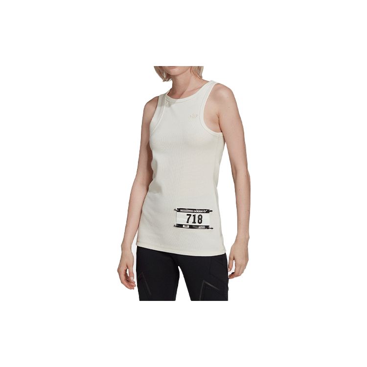 Adidas Originals Waffle Tank Top Brand Logo Solid Color Round Neck Sleeveless Vest Women tops White HE1475
