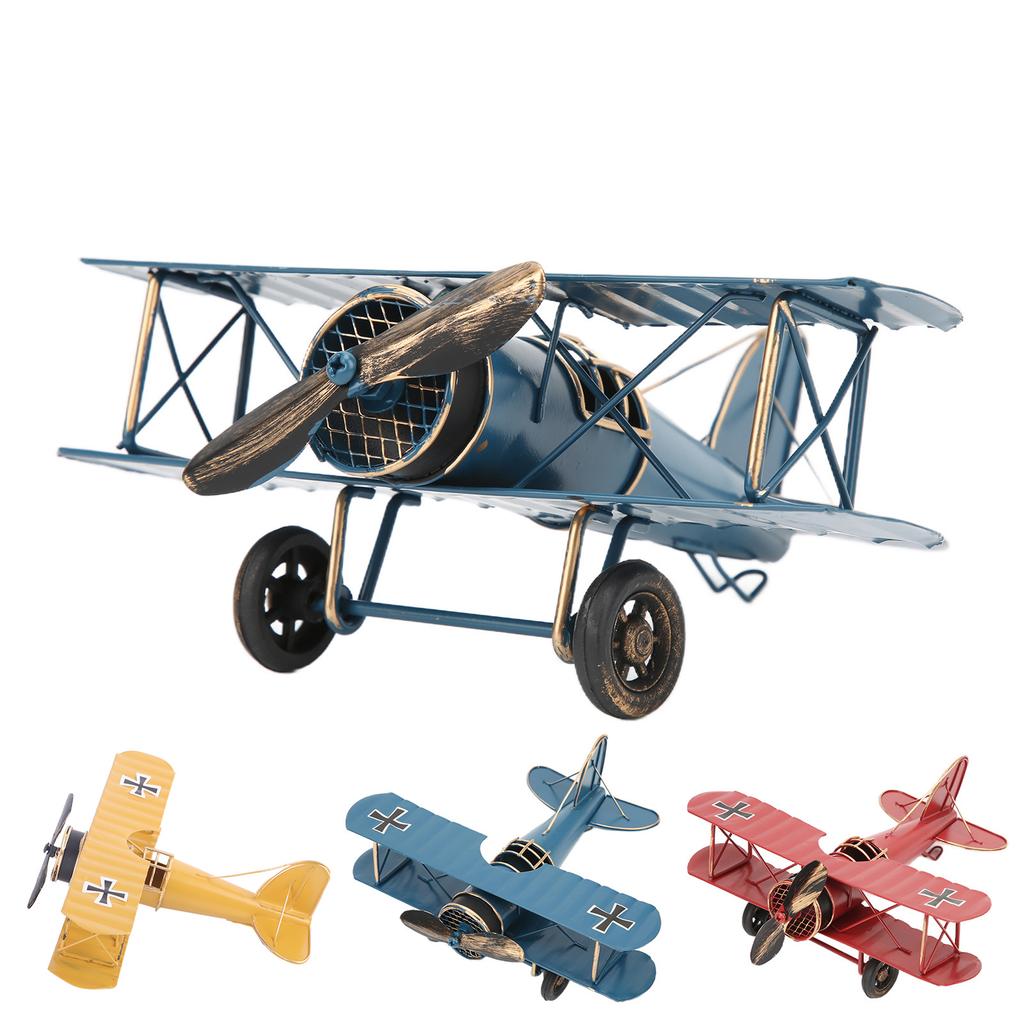 Iron Airplane Ornament Aircraft Retro Airplane Model Delicate Vintage Biplane Handicraft for Home Decoration Cafe Ornament