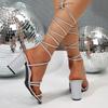 Fashion Fashion Women's High Heel Sandals Square Heel Cross-band Straps Round Toe Women Shoes Dress Summer Roman Sexy Sandalias De Mujer