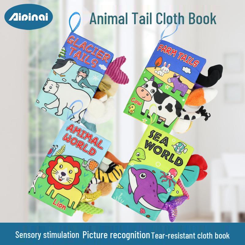 Aipinqi Baby Animal Tail Cloth Book – Tear-Resistant, Crinkle Paper Educational Toy for Early Learning.