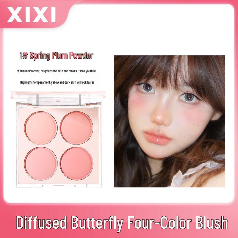 XIXI Diffuse Butterfly Blush: Korean-Style, Matte, Four-Color Palette with Natural Contouring and Color Payoff.