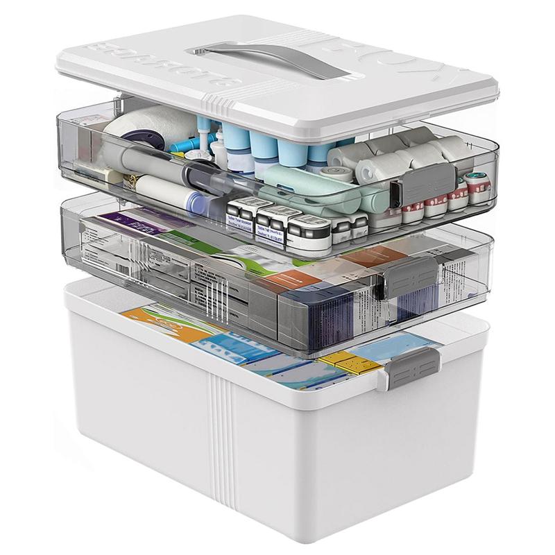 A95I-Medicine Box With Handle Portable 3Tier Large Capacity Medicine Organizer Multipurpose Box With Removable Tray белый