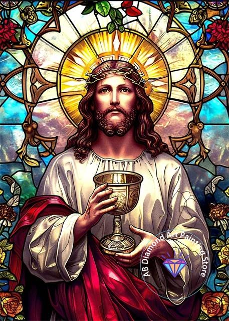 

Jesus Christ Colored Glass Diamond Painting Kit 5D DIY Diamond Embroidery Cross Embroidery Handmade Art Gift Home Decoration 20x30 Round