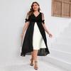 2025 Spring/Summer Women's Plus Size V-Neck Patchwork Short Sleeve Two-Piece Irregular Dress