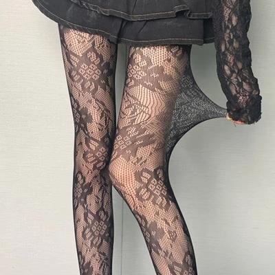 Modische dünne florale Spitzenstrumpfhose Sexy atmungsaktive durchbrochene Strumpfhose Hohe elastische Netzstrumpfhose Tägliche Kleidung