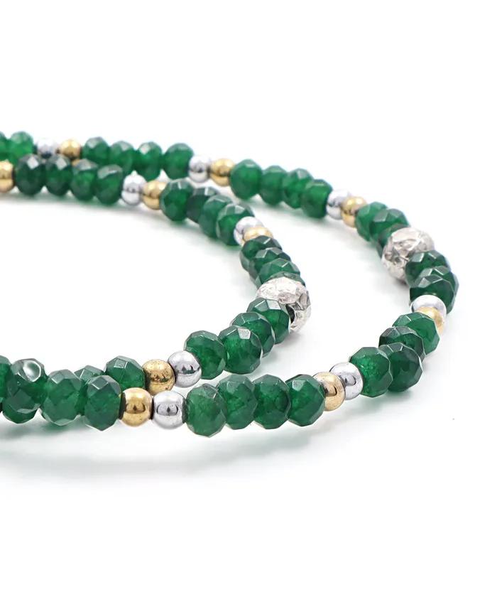 Gold & Silber Grünes Natursteinarmband (PLT-BR-081_GN)