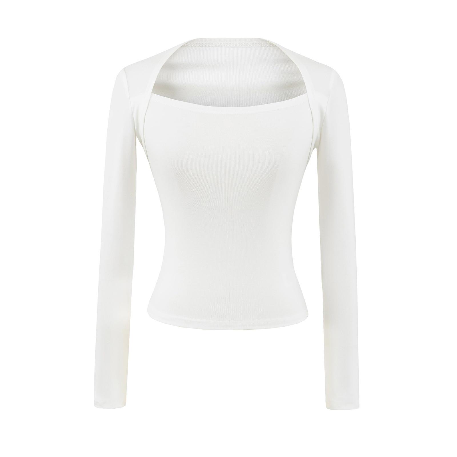 American Spicy Girl Off-the-Shoulder Long Sleeve Slim Fit Square Neck T-shirt for Women Large