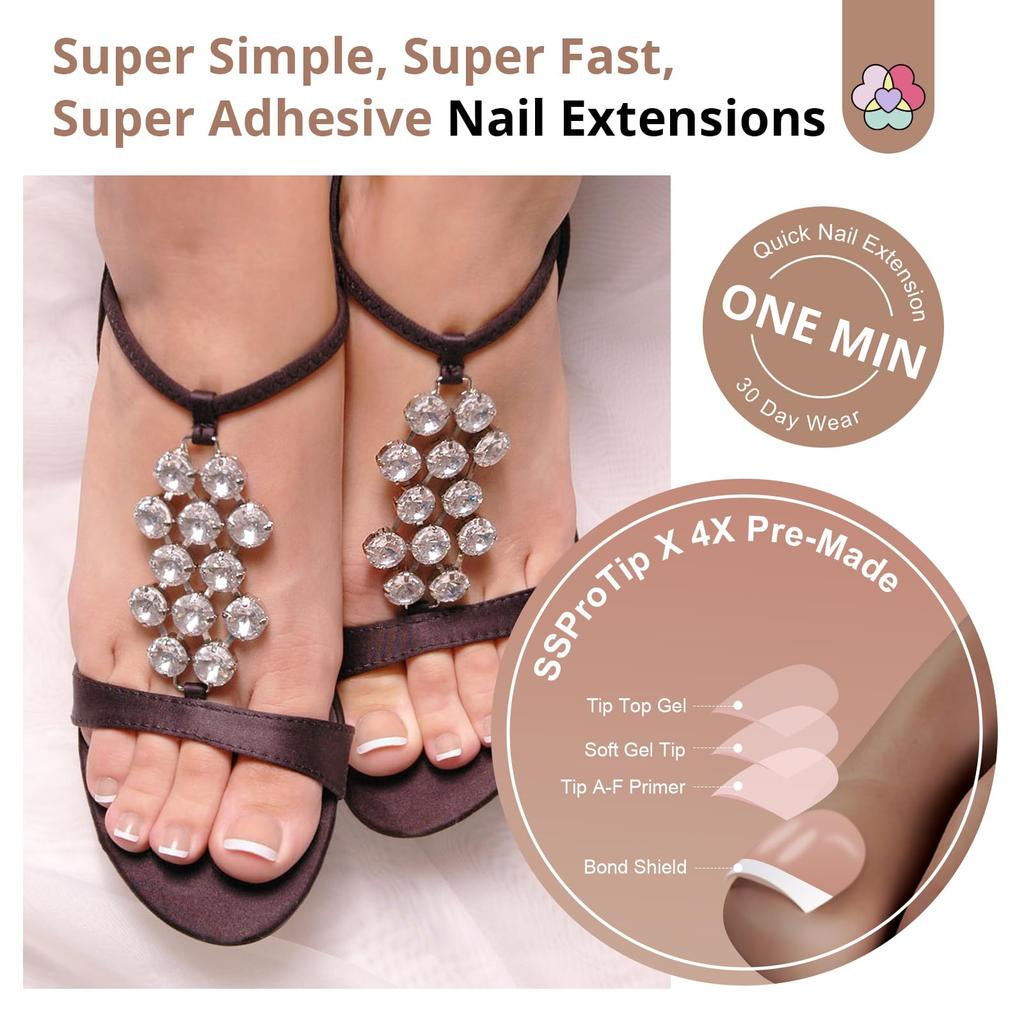 Saviland Nail Tips and Glue Gel 216 Toe Nail Short French Toe Brown Fake Toe Strong Nail for Nail Nail Nail Drill Nail File Buffer for Nail Art Kit