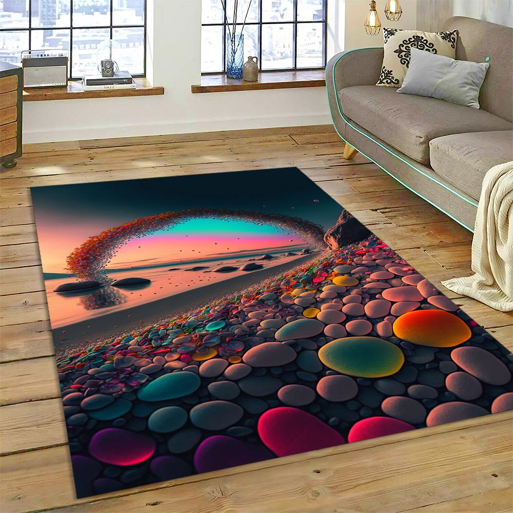 27 Style New Colorful Pebble Rainbow Road Beach Stone Scenery 3D Carpet Rug for Living Room Bedroom Home Sofa,Non-slip Floor Mat