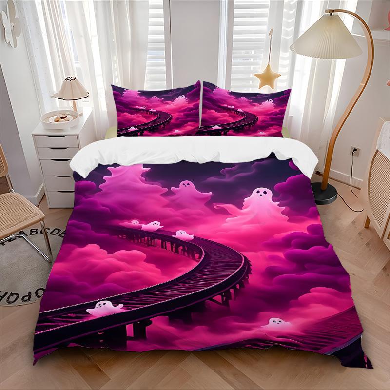 

3pc Ghost Ladder Style Cover Set - 1 Quilt Cover + 2 Pillowcases, All Seasons Bedroom Setting, Perfect for Home026 135x200cm