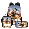 3Pcs Set School Backpack With Front Pocket & Lunch Bag & Pencil Bag,Fortnite Cartoon For Age 6-10,Lightweight For Boys & Girls