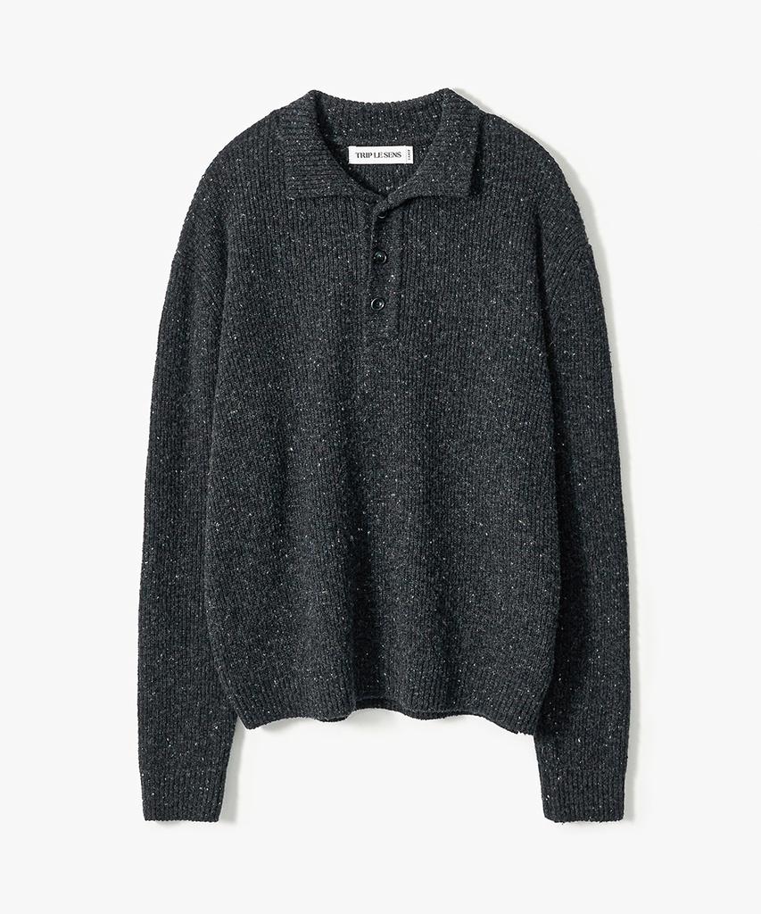 TRIP LE SENS Nef Yarn Wool Collar Knit_Charcoal