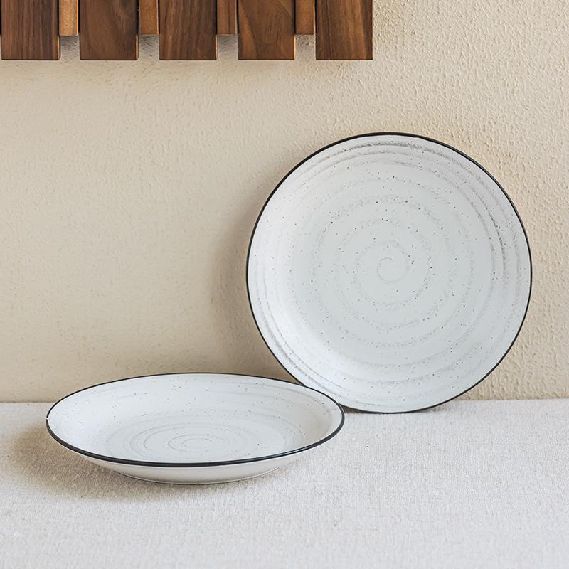Creative Black Stroke Ceramic Household Large Plate Threaded Spotted Salad Plate Round Pasta Plate Western Restaurant Steak Plate