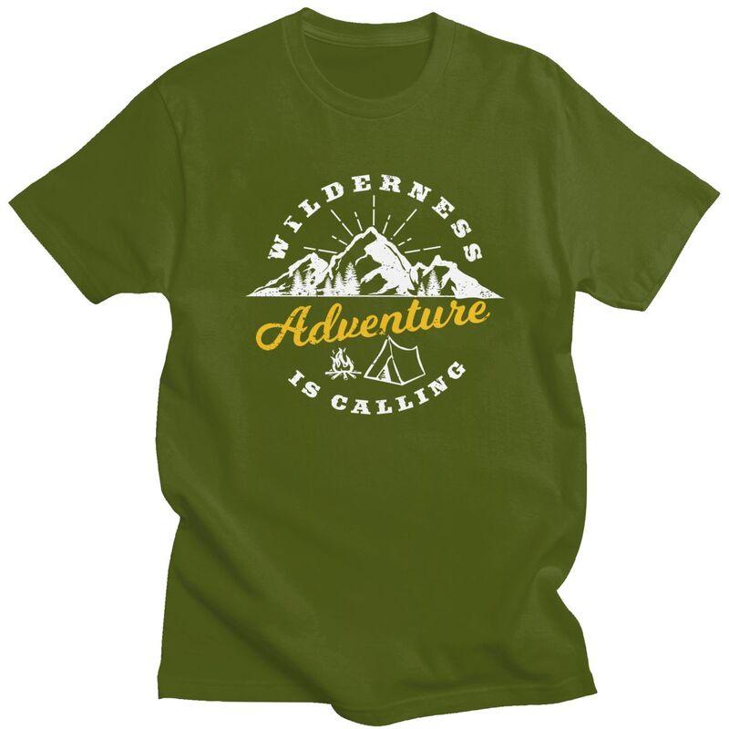 Custom Wilderness Adventure Calling T Shirts for Men Pure Cotton Tee Tops Explore Camping Tshirts Short Sleeve Casual Tshirt