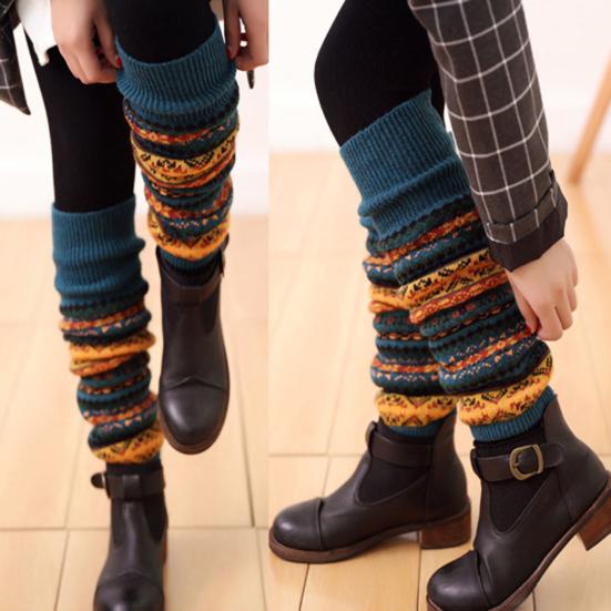 Loose Socks Knitting Warm Acrylic Fiber Stretch Bohemia Style Socks for Daily Life