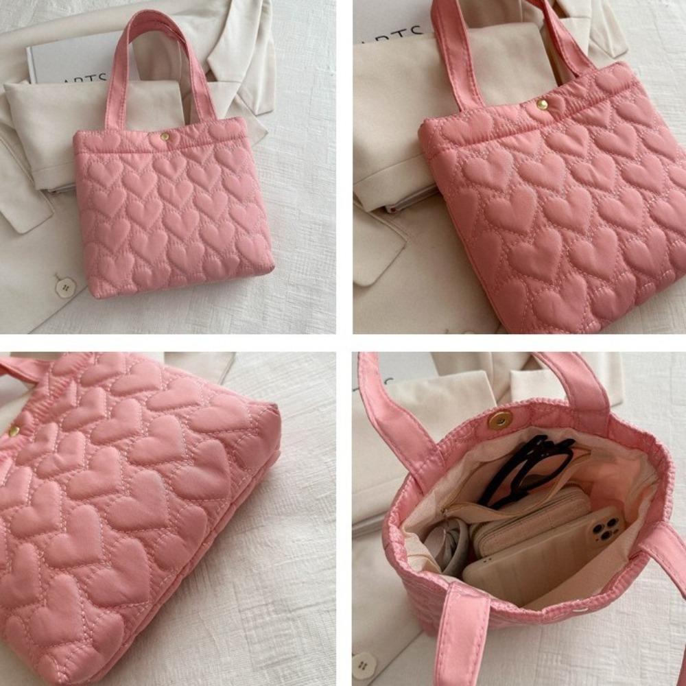 Heart Shape Cloud Handbag Solid Color Puffer Underarm Bag Casual Padded Tote Bag  Girls