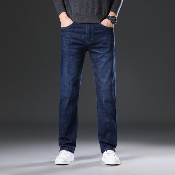 Herbst- und Winter-Herren-Leichte Business-Straight-Jeans, vielseitige Hose, warme Samt-Locker-Hose für den mittleren Alters und den Vater