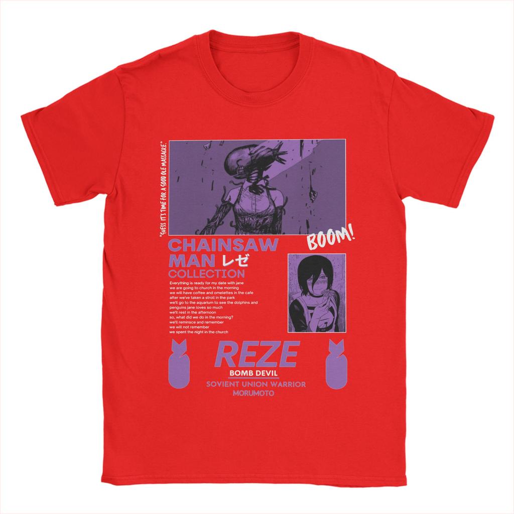 Reze Chainsaw Man Men's T Shirt Anime Vintage Tees Short Sleeve Crewneck T-Shirts Cotton Adult Clothing