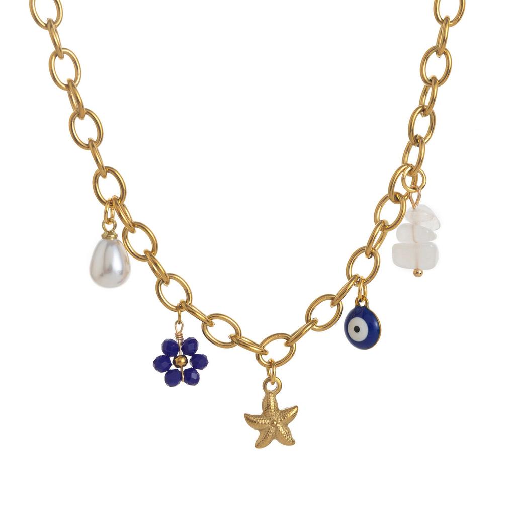 Valentine's Day Titanium Stainless Steel Necklace - Flower & Heart Pendant