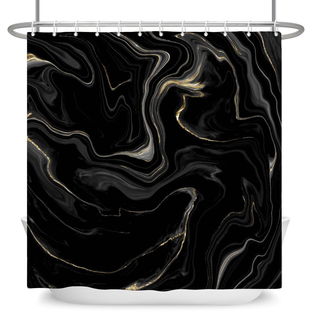 Marble Texture Shower Curtain Abstract Fluid Art Print Waterproof Bath Curtain Bathroom Decor Multiple Color Polyester With Hook
