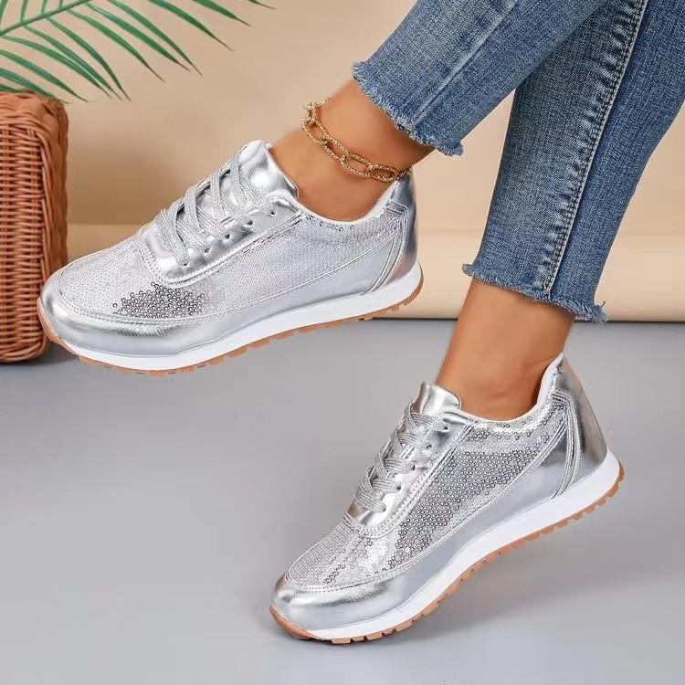 

Fashion Plus Size Shoes for Women Autumn Winter Fashion Lace Up Platform Flats Sneakers Women 36-43 Zapatos De Mujer Comfortable Shoes 43 серебряный