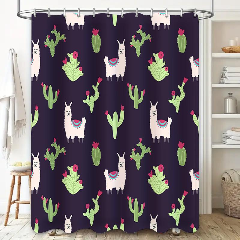 Llama Cactus Shower Curtain Purple Decorative Bathtub Hanging Rug Waterproof Home Bathroom Fabric