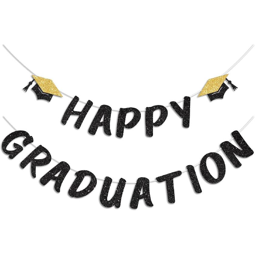 Red Happy Graduation Banner for 2026 Grad Party Decorations Glitter Cap Congrats Grad Banner Sign for Class of 2026 Graduation Decorations чёрный