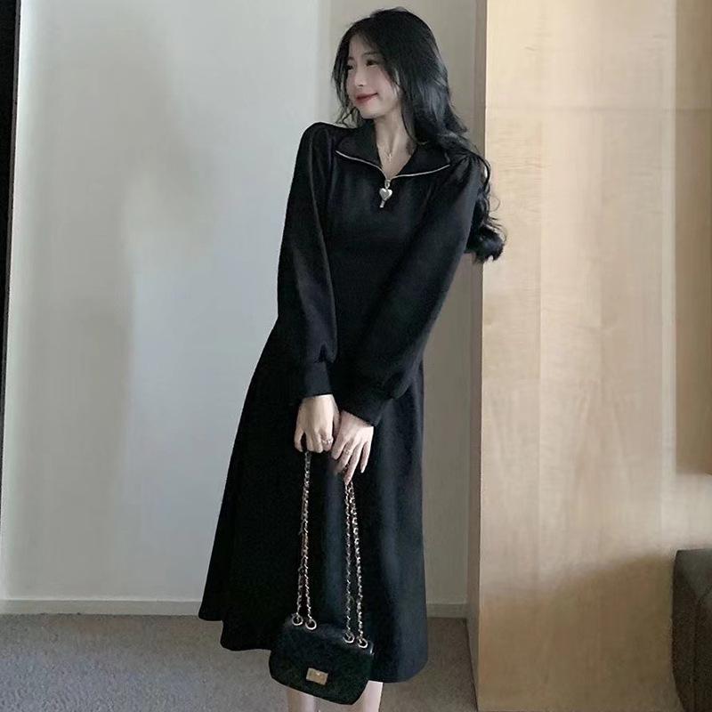 

Женское осеннее платье с французским воротником поло, приталенное, с длинным рукавом S (70-85 jin)