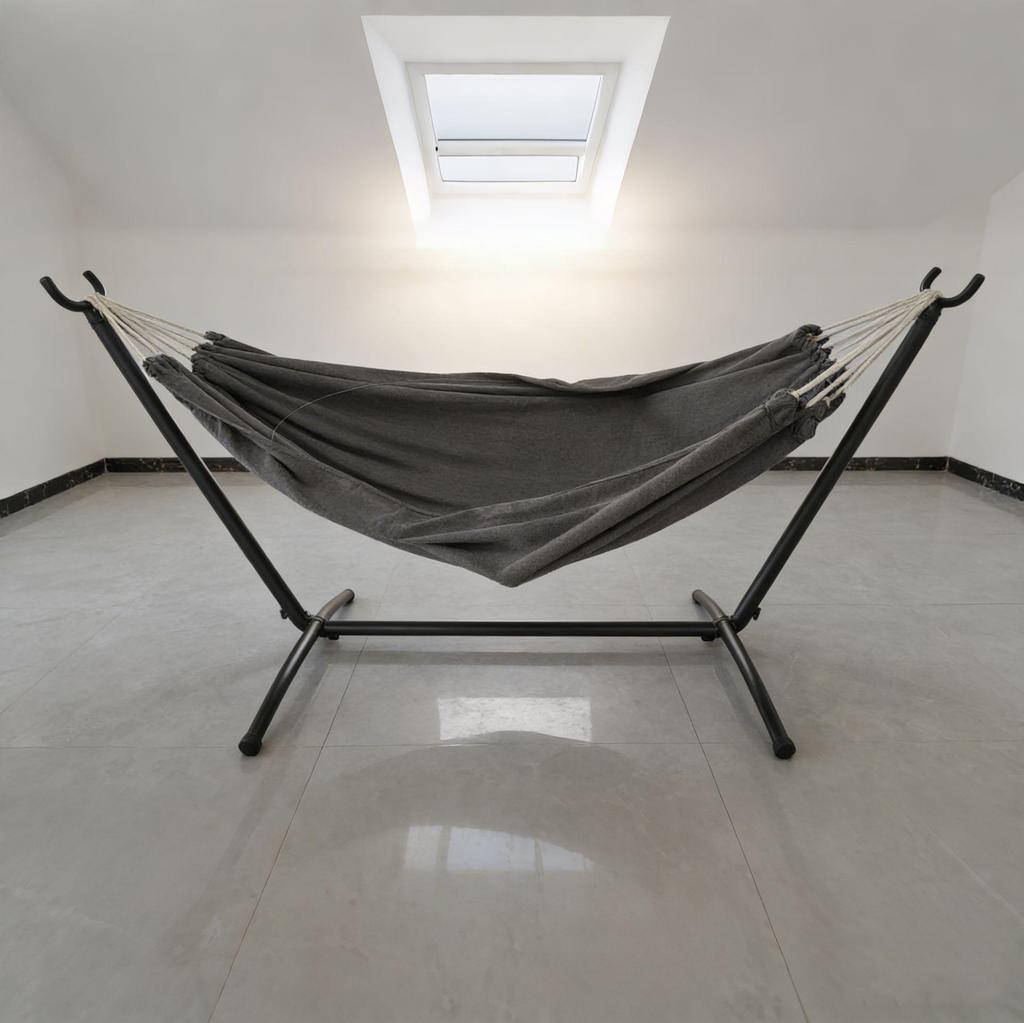 Brazilian Cotton Hammock with Stand, Portable Bag, Indoor/Outdoor, 500lb Capacity