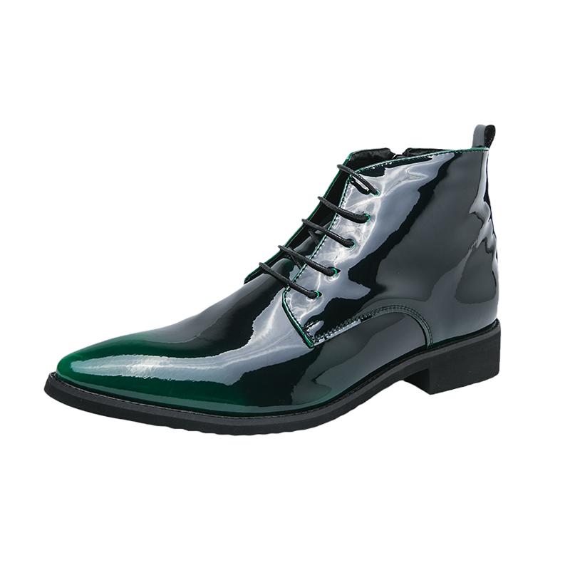 Men's Unique Green Genuine Leather Chelsea Boots Men Business Ankle Boot Mens Casual British Style Short Boot Youth Latest Trend