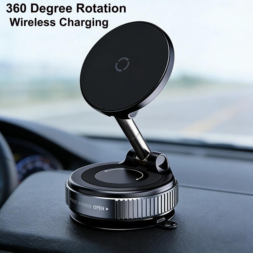 15W Wireless Charging Magnetic Vacuum Car Phone Holder Foldable Design 360 Degree Rotation For Car Desk Bathroom Phone Holder