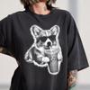 Funny Corgi Drinking Iced Coffee T-Shirt, Animal Meme Graphic Tee, Coffee Dog Shirt, Funny Corgi Shirt, Dog Lover Gift, Dog Mom Gift