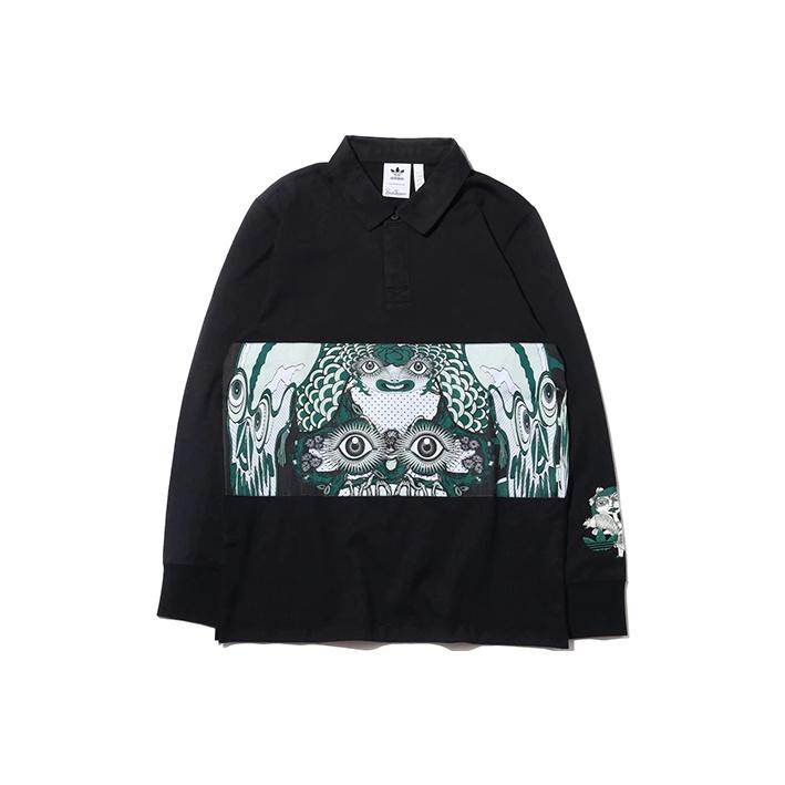 Adidas Originals Gallery Rugby Long Sleeve Casual Sport Print Shirt Men Tops Black FM1663