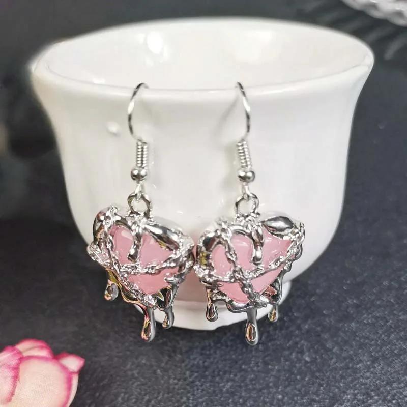 Neue Punk Gothic Rote Schwarze Lava Herz Anhänger Halskette Ohrringe für Frauen Männer Grunge Rave Y2K EMO Ästhetik Zubehör