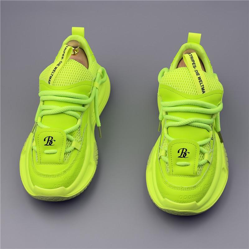 Moda Tendenza Nuovo Designer Uomo Verde Fluorescente Air Mesh Traspiranti Scarpe Sneakers da Passeggio Casual High Top Stivaletti Zapatos Hombre