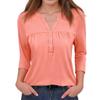 Women's Fashion Casual Color V-Neck Decorative Button Three-Quarter Sleeve T-Shirt Top