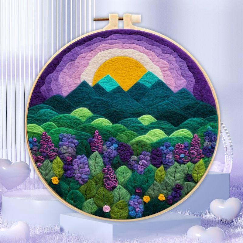 CHENISTORY Wool Felt Painting Diy Creative Making Wool Felt Kit With Embroidery Colorful Scenery Needle Wool Painting Complete K