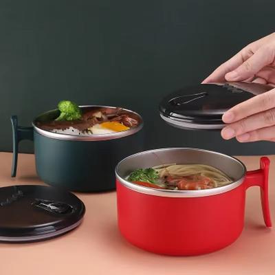Household Stainless Steel Instant Noodle Bowl with Lid Office Worker Portable Student Lunch Box Rice Bowl Set Lunch Box